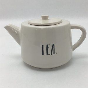 Rae Dunn | Flat Tea Pot | White | Ceramic | "Tea"